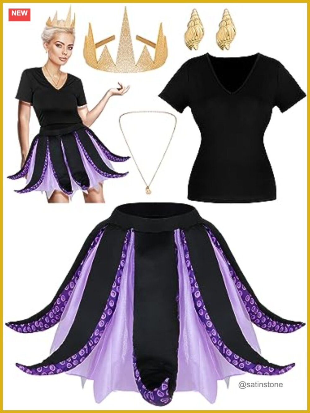 Ramede 5 Pc Halloween Witch Costume Set Chiffon Skirt Cosplay